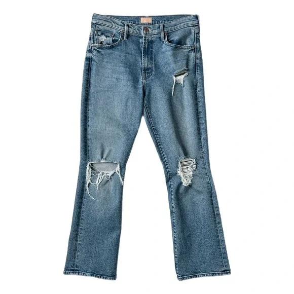 Mother The Insider Ankle Mid Rise Flare Jean Bloom And Doom Distressed Size 29 - Picture 2 of 8